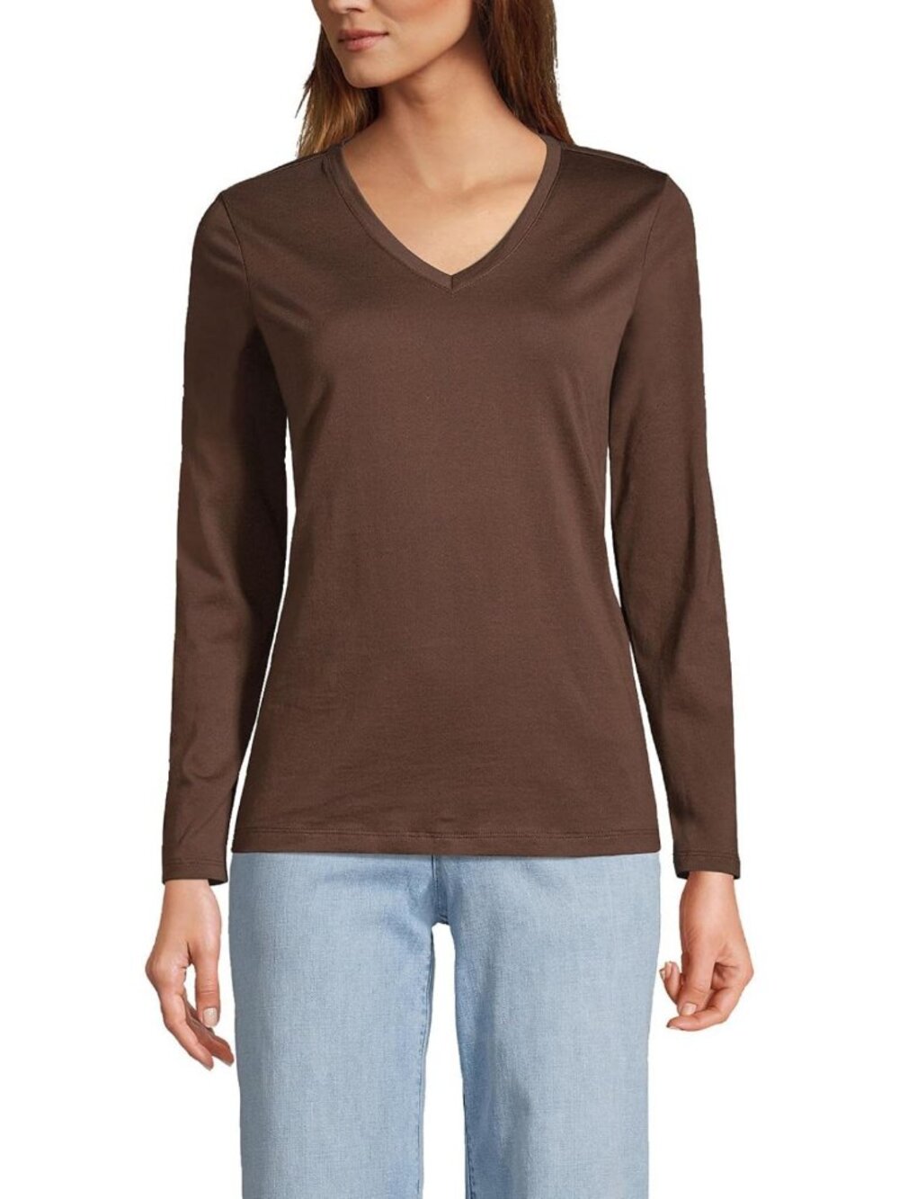 Soft Supima Cotton Long Sleeve V-Neck Tee for Women - Casual Everyday Top